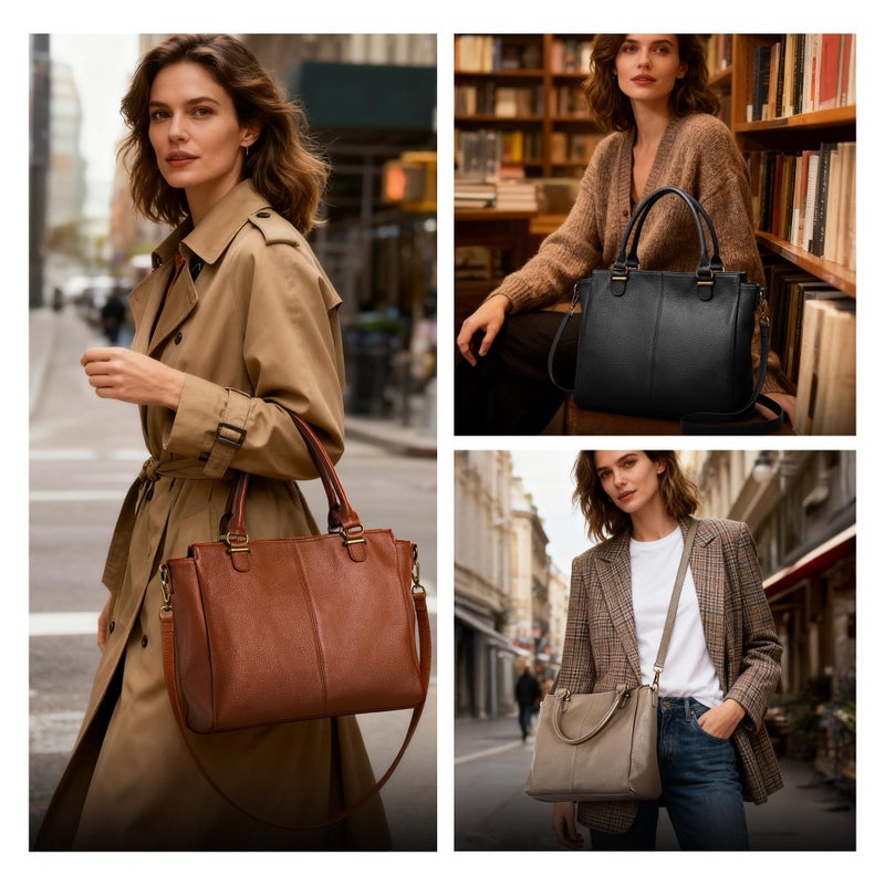 befen Soft Genuine Leather Purses for Women Medium Tote Bag Handbags Crossbody Bags Top Handles Satchel Purse Shoulder Bag with RFID Card Slots Cognac Brown - Image 2