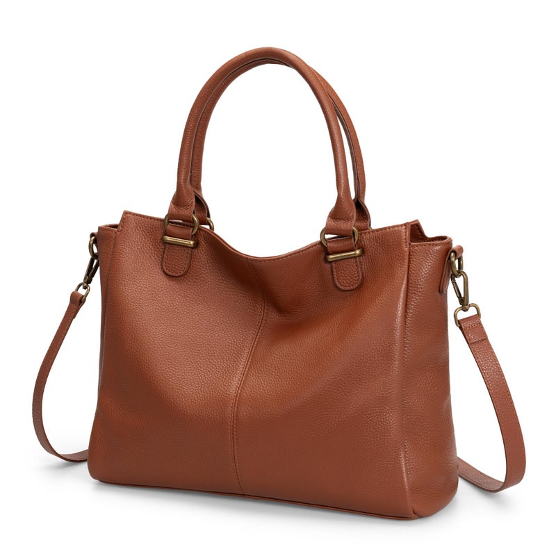 befen Soft Genuine Leather Purses for Women Medium Tote Bag Handbags Crossbody Bags Top Handles Satchel Purse Shoulder Bag with RFID Card Slots Cognac Brown - Image 1