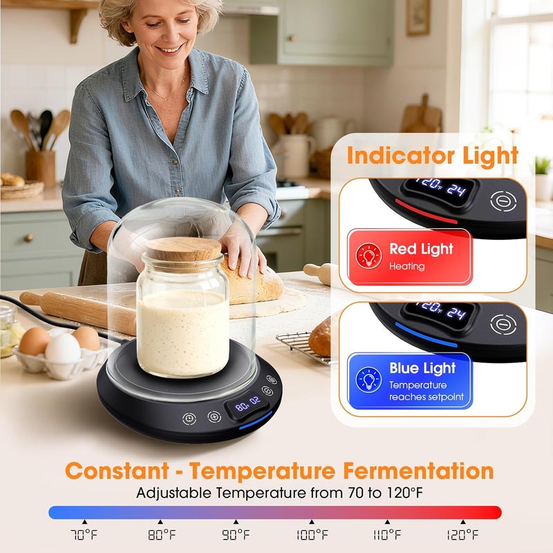 MQFORU Sourdough Starter Warmer Mat, Precise 1°F Thermostat Control (70-120°F) Sourdough Heating Mat, Warmer for Sourdough Starter, 0-24h Timer, Auto On/Off, Memory Function (Black) - Image 5