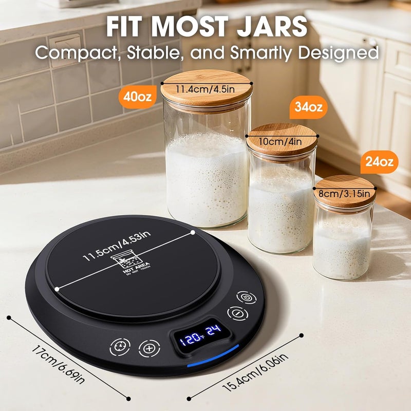 MQFORU Sourdough Starter Warmer Mat, Precise 1°F Thermostat Control (70-120°F) Sourdough Heating Mat, Warmer for Sourdough Starter, 0-24h Timer, Auto On/Off, Memory Function (Black) - Image 3