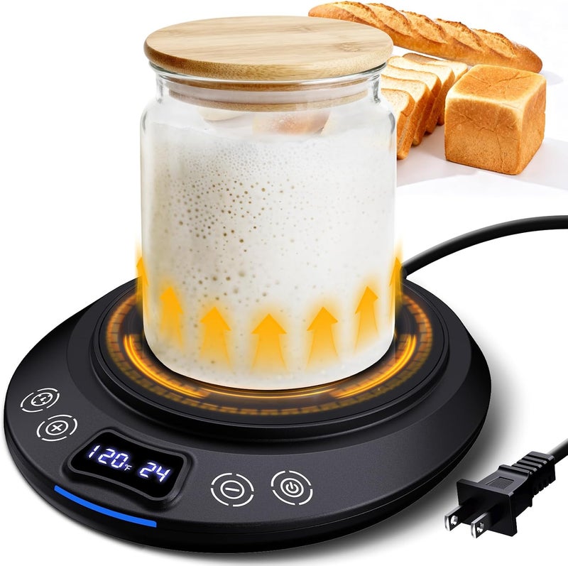 MQFORU Sourdough Starter Warmer Mat, Precise 1°F Thermostat Control (70-120°F) Sourdough Heating Mat, Warmer for Sourdough Starter, 0-24h Timer, Auto On/Off, Memory Function (Black) - Image 1