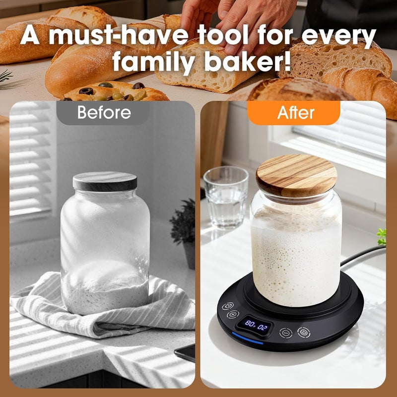 MQFORU Sourdough Starter Warmer Mat, Precise 1°F Thermostat Control (70-120°F) Sourdough Heating Mat, Warmer for Sourdough Starter, 0-24h Timer, Auto On/Off, Memory Function (Black) - Image 2