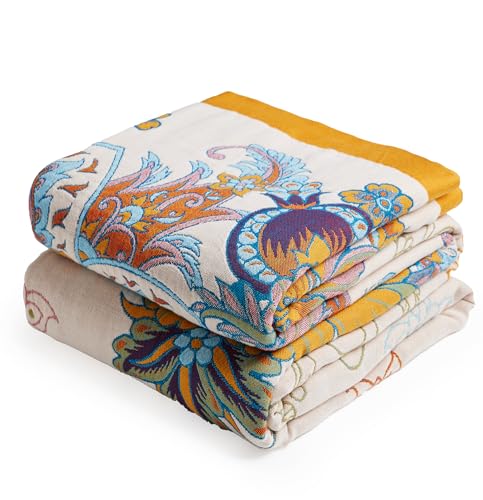 VANJOROY Boho Throw Blanket 100 Organic Cotton Breathable SkinFriendly Ultra Soft Bed Quilt Throw All Season Floral Bird Farmhouse Dcor Luxury Blanket for Sofa Couch Chair and Gift 50 x 60 - Image 1