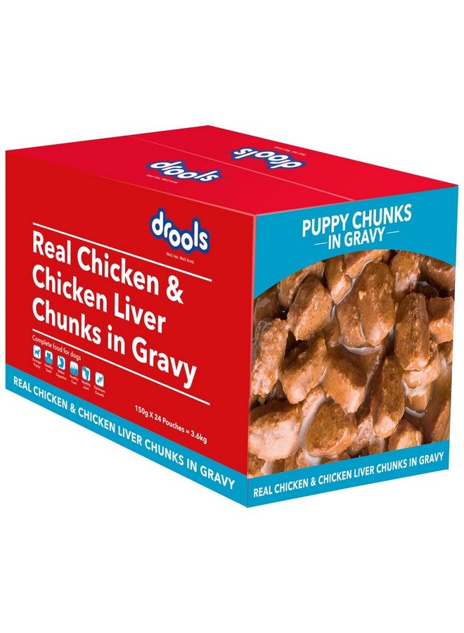 Drools Puppy Wet Dog Food, Real Chicken and Chicken Liver Chunks in Gravy, 3.6Kg (150g X 24) Pack of 24 - Image 2