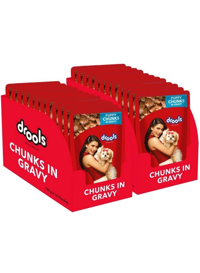 Drools Puppy Wet Dog Food, Real Chicken and Chicken Liver Chunks in Gravy, 3.6Kg (150g X 24) Pack of 24 - Image 1