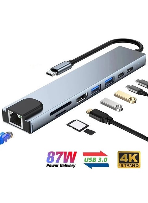 USB C Hub, 8 in 1 Type-C Hub Multiport Adapter with 4K HDMI, PD Power Delivery, USB-C, Ethernet, 2 USB, SD/TF Card Reader Compatible with Mac Book Pro XPS and More Type-C Devices