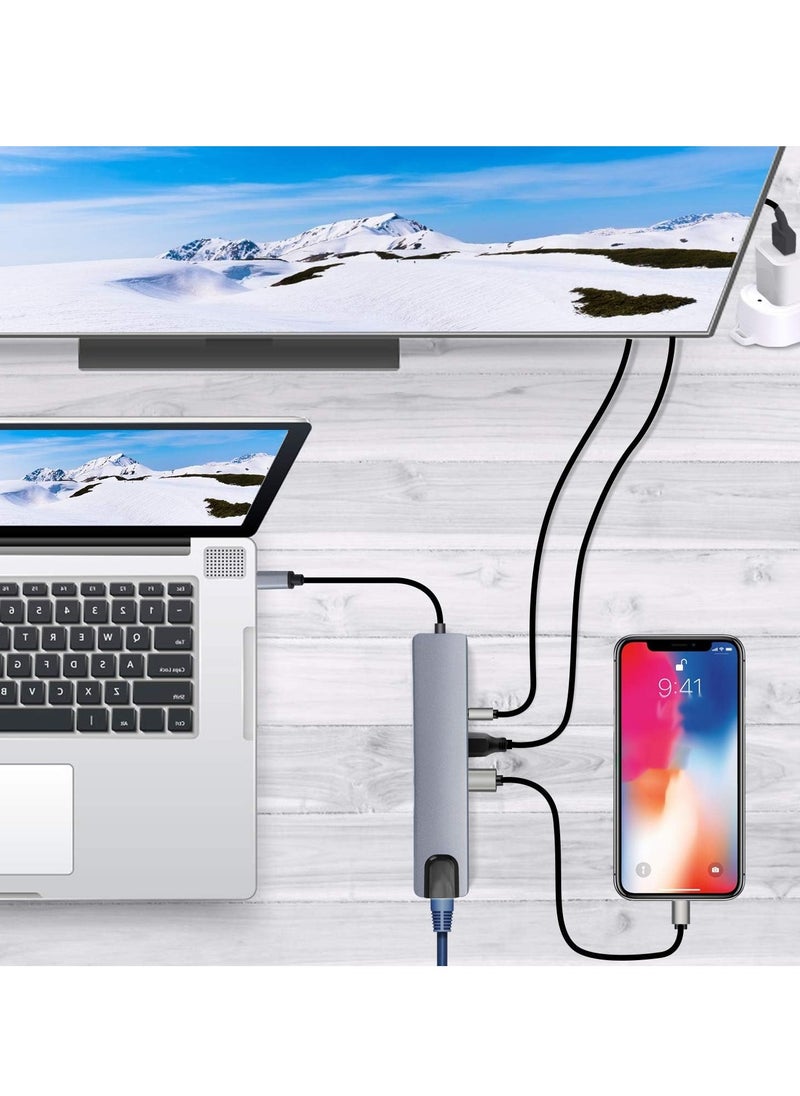 Generic - USB C Hub, 8 in 1 Type-C Hub Multiport Adapter with 4K HDMI, PD Power Delivery, USB-C, Ethernet, 2 USB, SD/TF Card Reader Compatible with Mac Book Pro XPS and More Type-C Devices - Image 1