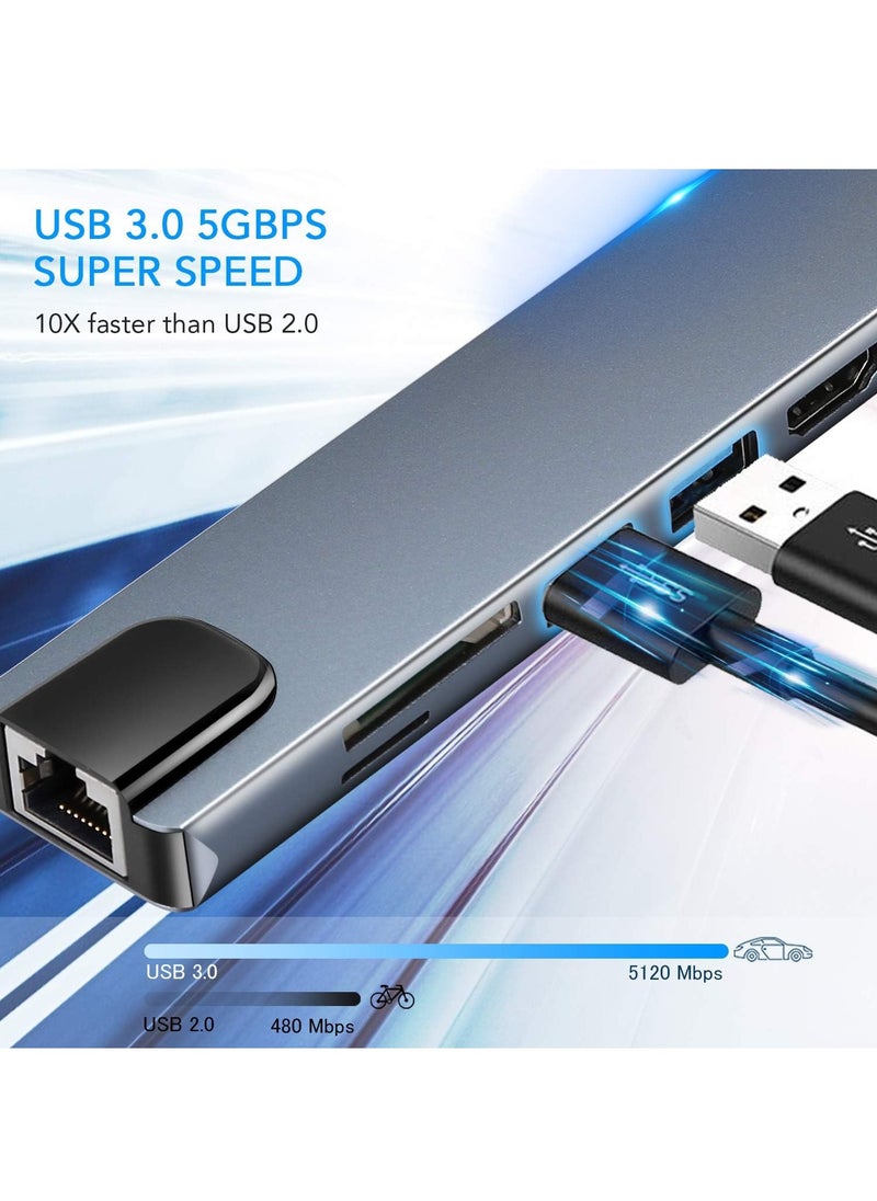 Generic - USB C Hub, 8 in 1 Type-C Hub Multiport Adapter with 4K HDMI, PD Power Delivery, USB-C, Ethernet, 2 USB, SD/TF Card Reader Compatible with Mac Book Pro XPS and More Type-C Devices - Image 1