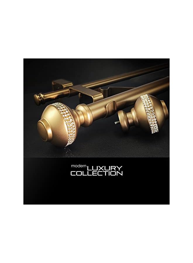 The Bros Double Curtain Rod Set:1-1/8 Inch Diameter Luxury Gold Curtain Rods,72-144 Inch Adjustable Gold Drapery Rod with Rhinestone Finials for 1 Pack - Image 2