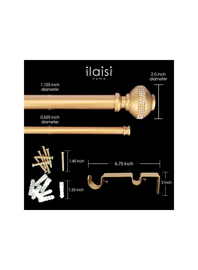 The Bros Double Curtain Rod Set:1-1/8 Inch Diameter Luxury Gold Curtain Rods,72-144 Inch Adjustable Gold Drapery Rod with Rhinestone Finials for 1 Pack - Image 4