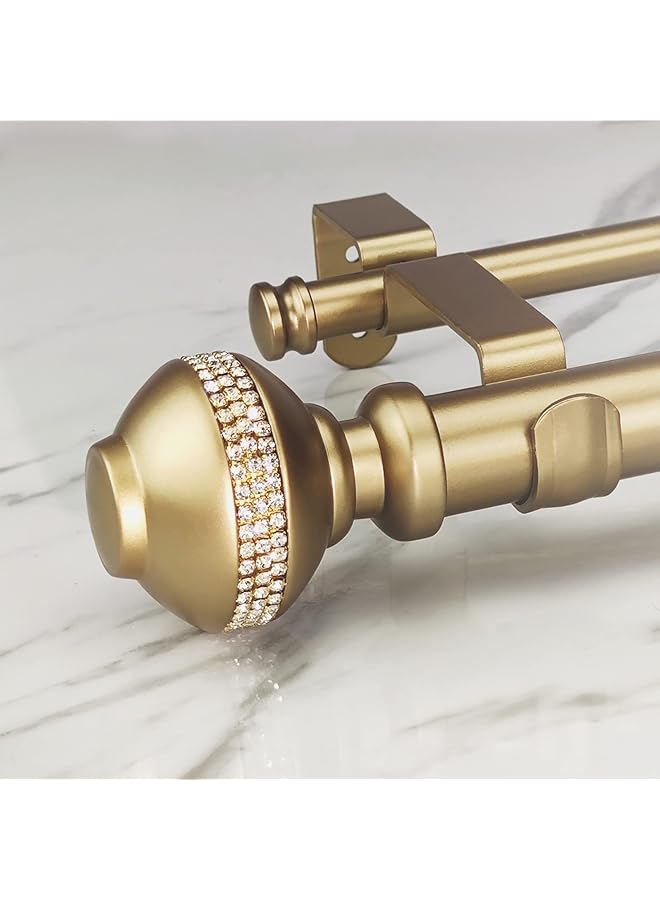 The Bros Double Curtain Rod Set:1-1/8 Inch Diameter Luxury Gold Curtain Rods,72-144 Inch Adjustable Gold Drapery Rod with Rhinestone Finials for 1 Pack - Image 1