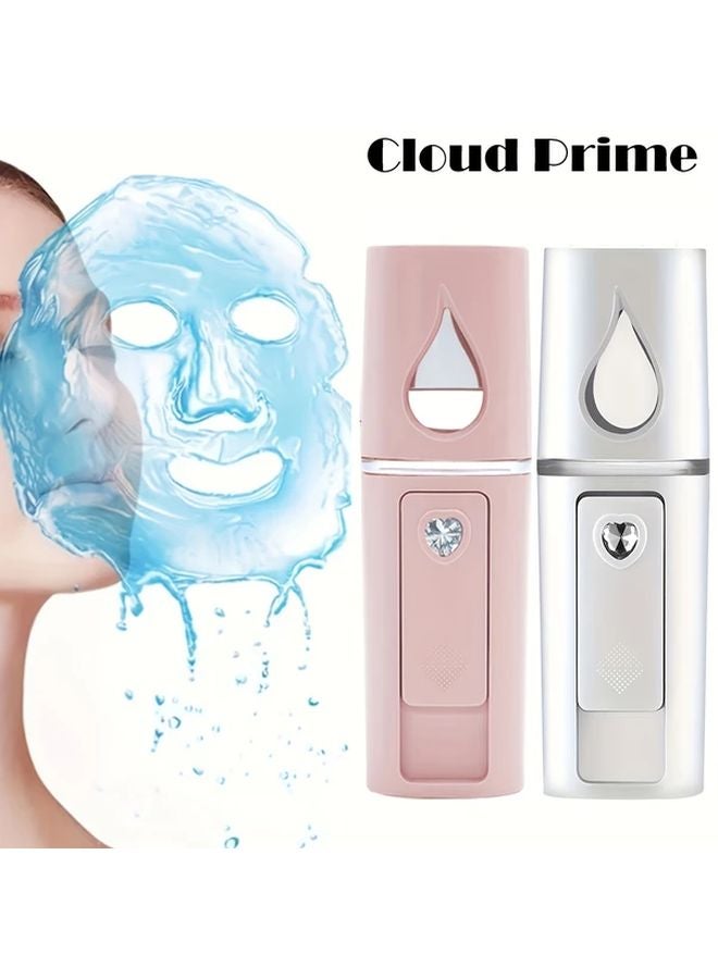 أبيض مع مرآة رذاذ محمول باليد قابلة لإعادة الشحن عبر USB لترطيب الوجه والجسم - Image 2