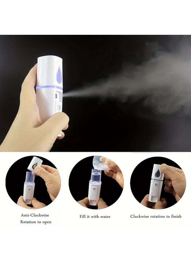 أبيض مع مرآة رذاذ محمول باليد قابلة لإعادة الشحن عبر USB لترطيب الوجه والجسم - Image 3