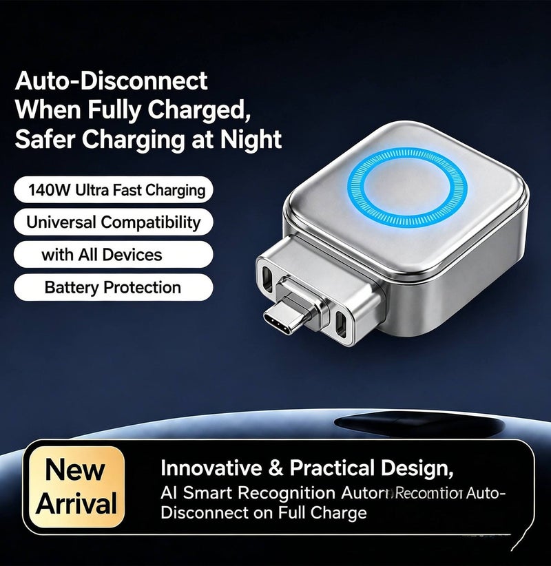 Gulf Trend شاحن سريع 140 واط USB C مع خاصية الإخراج التلقائي، فاصل شحن ذكي مع إيقاف التشغيل التلقائي، حماية ذكية للبطارية، شاحن سريع من نوع C مع حماية من الشحن الزائد ودرجة الحرارة للهاتف، الجهاز اللوحي، الكمبيوتر المحمول وجميع أجهزة Type-C - Image 5