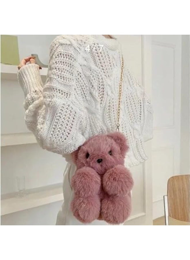 Cute Fluffy Shoulder & Crossbody Bag for Girls and Kids – Soft Chain Strap Design, Size 29×21 cm - Image 3