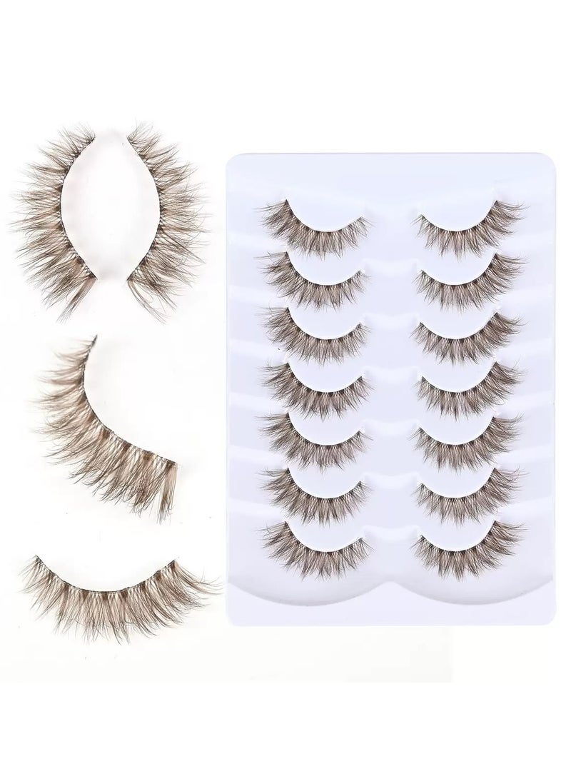 Generic Brown Mink False Eyelashes, Fluffy Wispy Lashes 7 Pairs, Natural Look, Contact Lens Friendly, Easy to Apply, 13mm Reusable for Daily  - Image 1