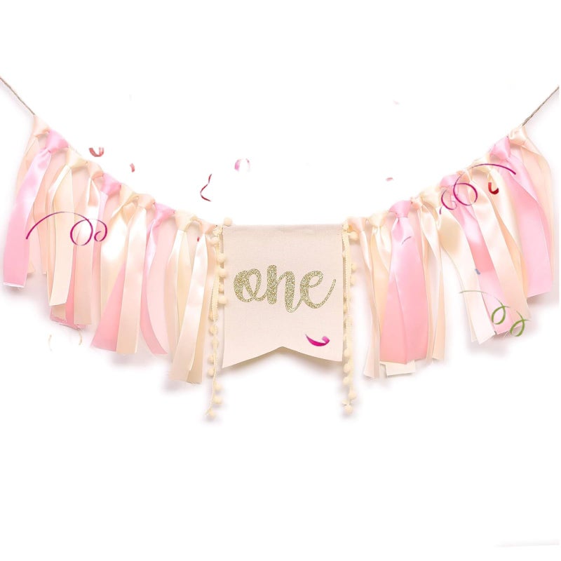 MANGO Pink Happy 1st Birthday Banner High Chair Bunting Garland Decoration Baby Shower  Birthday Party Decor Photo Props for Newborn Infant First Year Celebration Supplies - Image 2