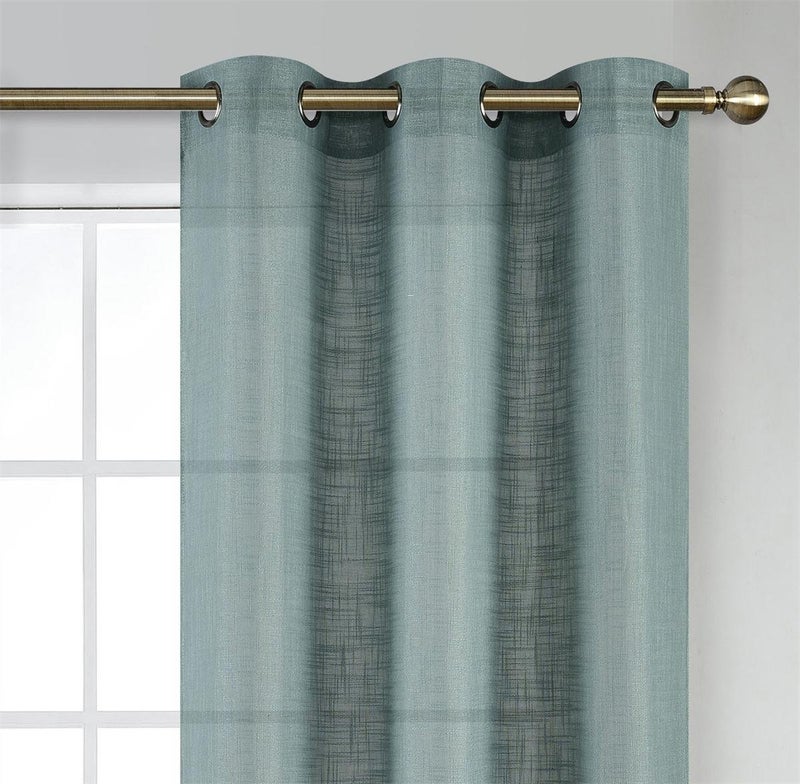 MIUCO Semi Sheer Curtains Poly Linen Textured Solid Grommet Curtains 95 Inches Long for Bedroom 2 Panels (2 x 37 Wide x 95" Long) Teal - Image 2