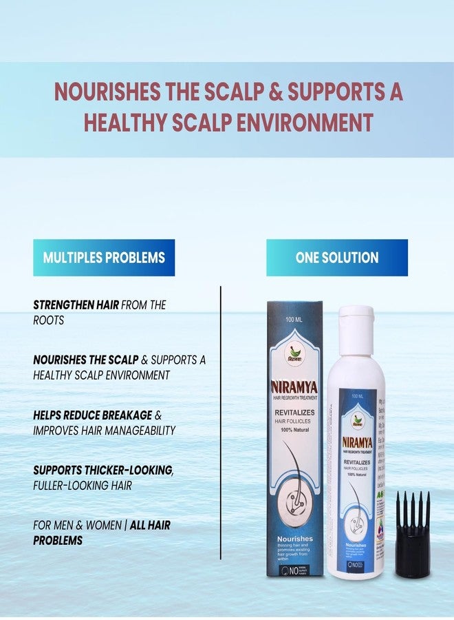 Niramya Natural Hair Growth Treatment Oil, 100ml, With Applicator Comb, Revitalizes Hair Follicles, Non-Sticky Formula for Men and Women, Promotes Regrowth and Reduces Hair Fall - Image 4