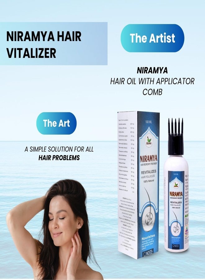 Niramya Natural Hair Growth Treatment Oil, 100ml, With Applicator Comb, Revitalizes Hair Follicles, Non-Sticky Formula for Men and Women, Promotes Regrowth and Reduces Hair Fall - Image 3