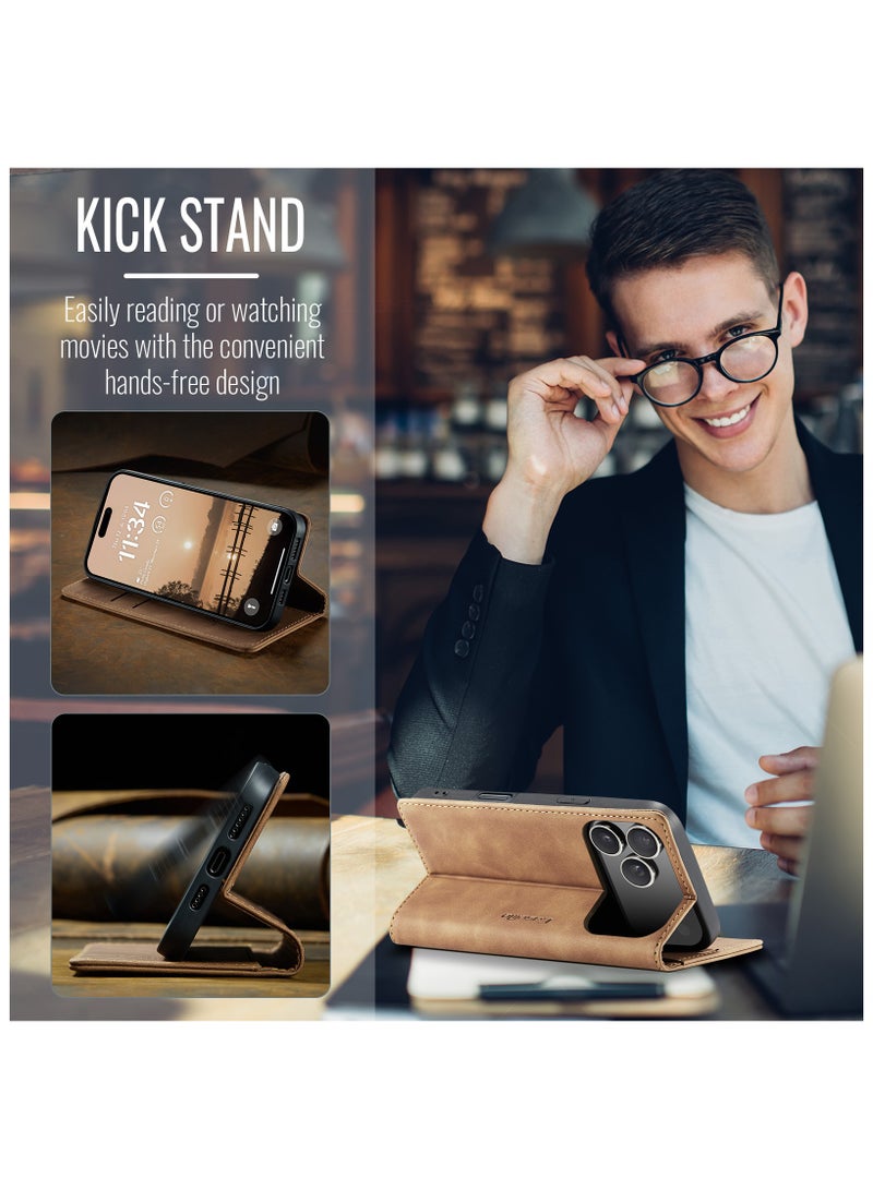 CaseMe Phone Case Luxury PU Leather Design 013 Flip Cover Card Slot Holder Cover For IPhone 17 Pro Max (Brown) - Image 2