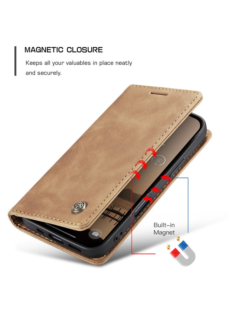 CaseMe Phone Case Luxury PU Leather Design 013 Flip Cover Card Slot Holder Cover For IPhone 17 Pro Max (Brown) - Image 3