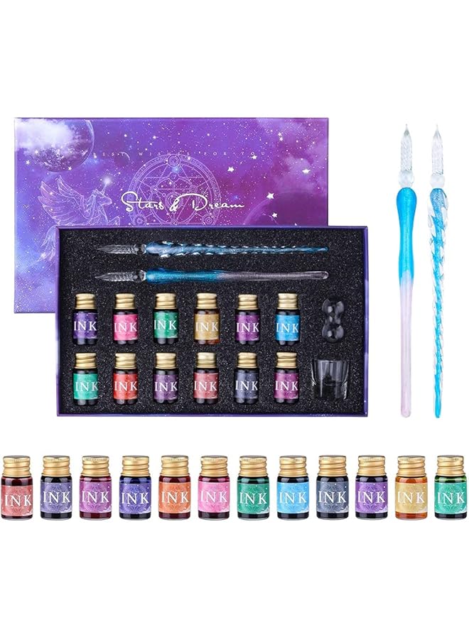 إيروريكس مجموعة أقلام زجاجية وحبر مع قلمين كريستاليين للخط و12 قلم حبر ذهبي وحامل أقلام وكوب تنظيف مجموعة هدايا للمبتدئين من أقلام زجاجية للرسم والكتابة والبطاقات التوقيعية - Image 1