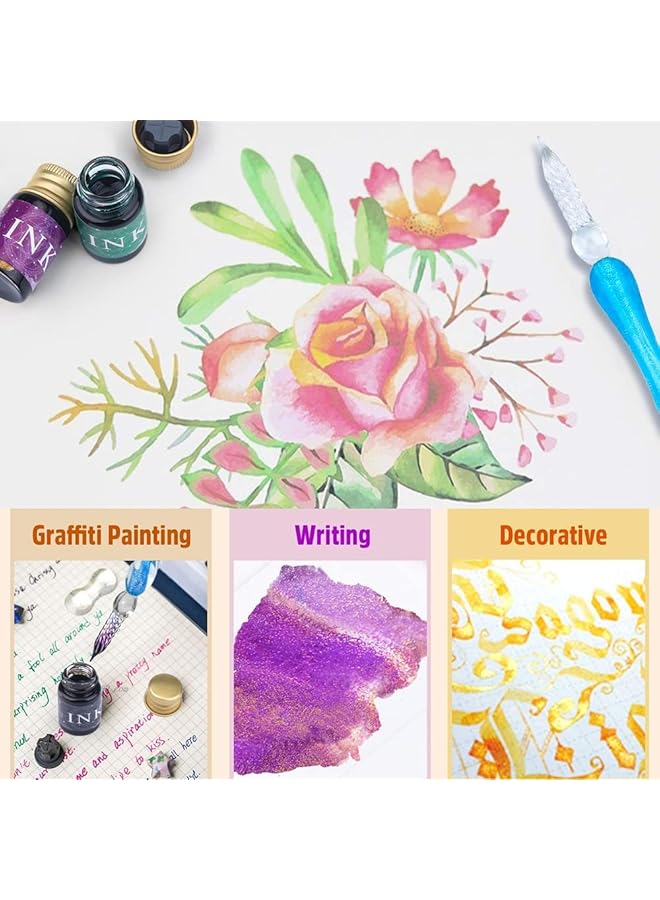 إيروريكس مجموعة أقلام زجاجية وحبر مع قلمين كريستاليين للخط و12 قلم حبر ذهبي وحامل أقلام وكوب تنظيف مجموعة هدايا للمبتدئين من أقلام زجاجية للرسم والكتابة والبطاقات التوقيعية - Image 2