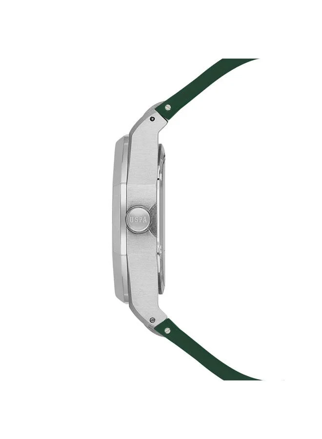 يو اس بولو اسن ساعة يد رجالية بعقارب وسوار ستانلس ستيل مينا أخضر  ملم