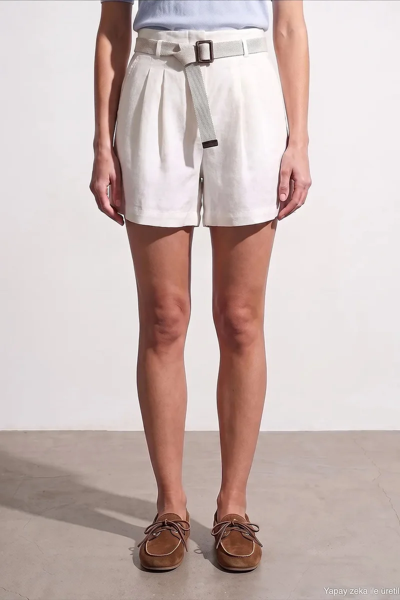 Dilvin Dusty White DILVIN Linen Shorts for Women | Best Price UAE