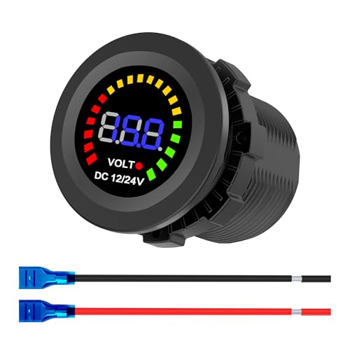 IZTOSS عداد الفولت الرقمي العالمي IZTOSS 12 فولت-24 فولت لقياس الجهد 7-28 فولت مع إنذار الجهد المنخفض للسيارات والدراجات النارية والشاحنات - Image 1
