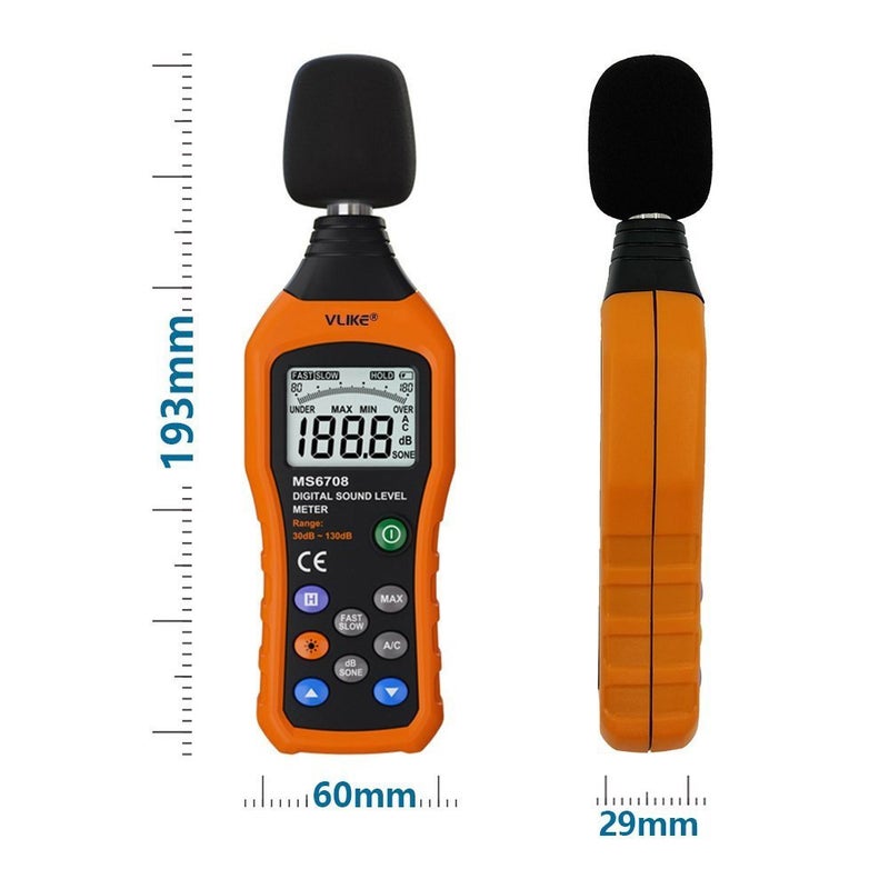 Vlike VLIKE LCD Digital Audio Decibel Meter Sound Level Meter Noise Level Meter Sound Monitor dB Meter Noise Measurement Measuring 30 dB to 130 dB A/C Mode (Batteries Not Include)  - Image 4