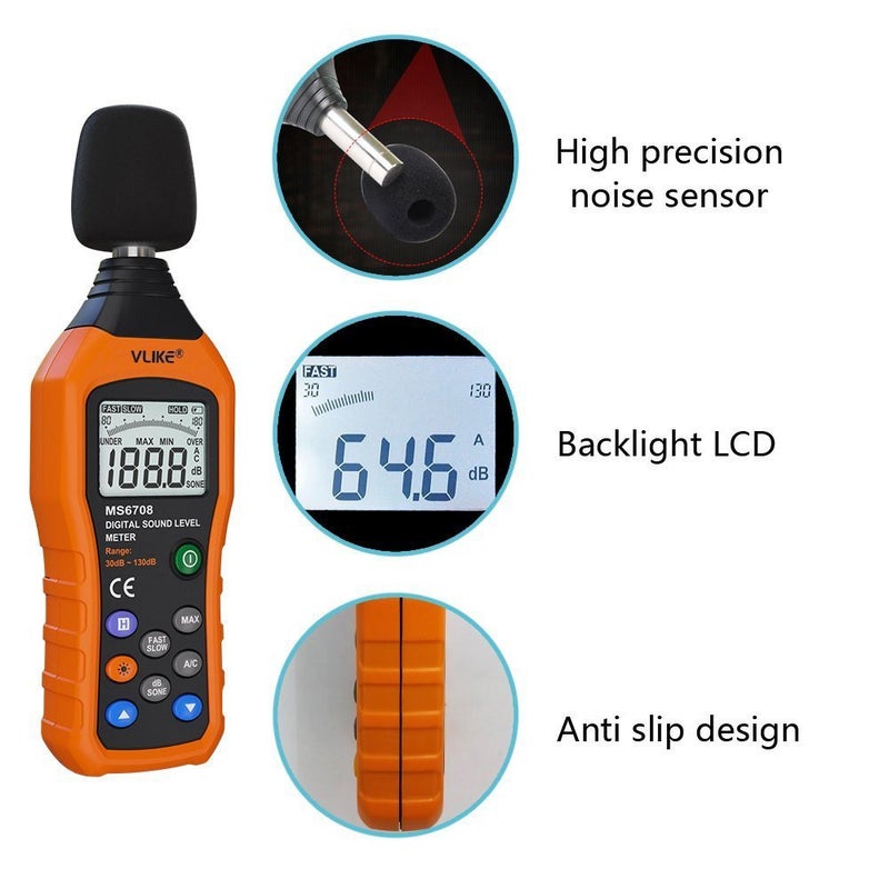 Vlike VLIKE LCD Digital Audio Decibel Meter Sound Level Meter Noise Level Meter Sound Monitor dB Meter Noise Measurement Measuring 30 dB to 130 dB A/C Mode (Batteries Not Include)  - Image 3