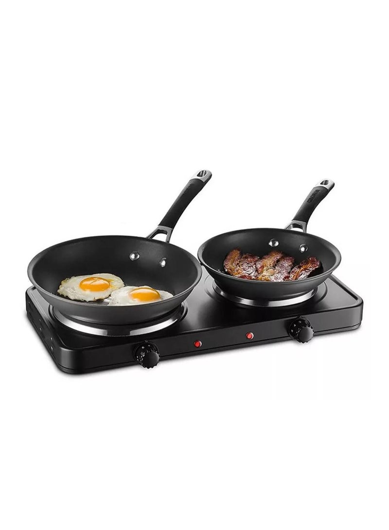 Double Electric Hot Plate – Dual Burners with Adjustable Temperature, Overheat Protection, Auto Thermostat, On/Off Light & Non-Slip Feet for Kitchen & Camping 2500W - Image 2