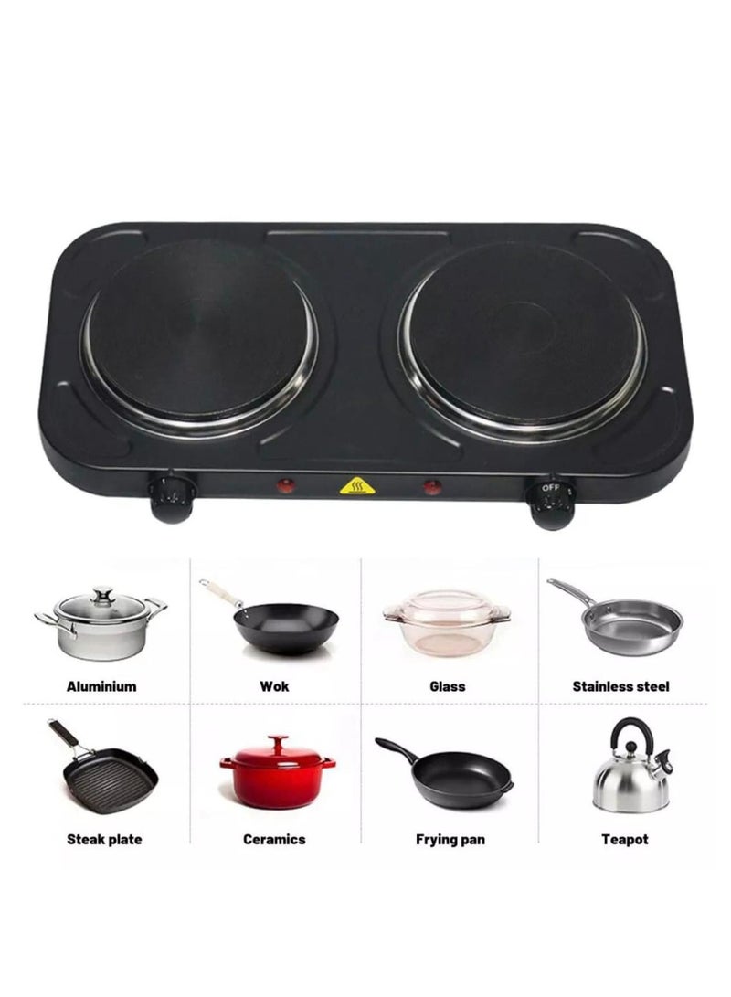 Double Electric Hot Plate – Dual Burners with Adjustable Temperature, Overheat Protection, Auto Thermostat, On/Off Light & Non-Slip Feet for Kitchen & Camping 2500W - Image 3