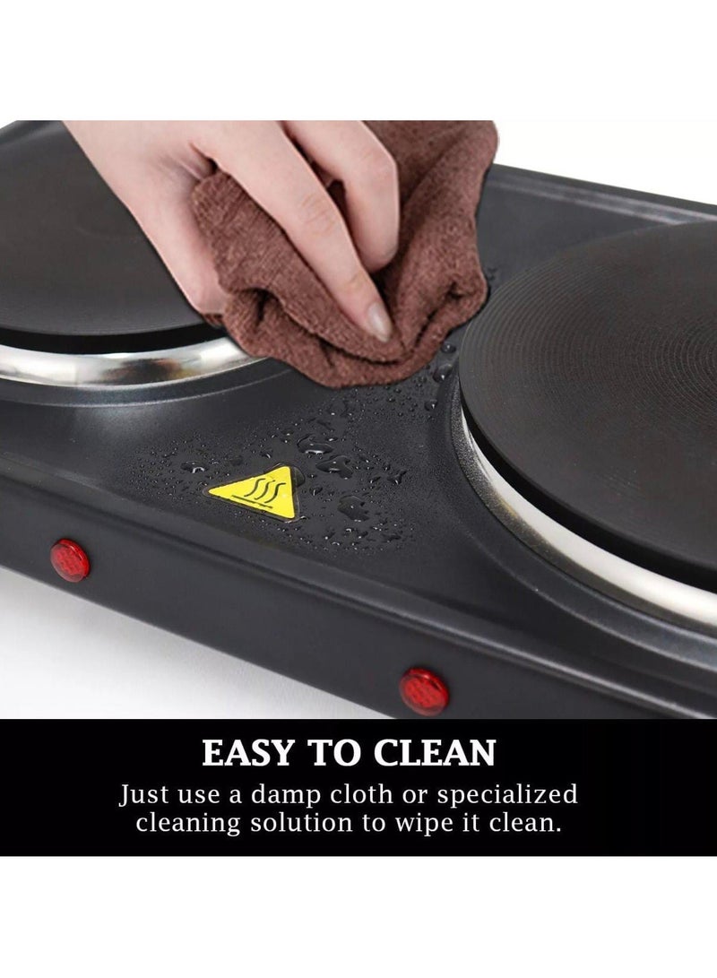 Double Electric Hot Plate – Dual Burners with Adjustable Temperature, Overheat Protection, Auto Thermostat, On/Off Light & Non-Slip Feet for Kitchen & Camping 2500W - Image 4
