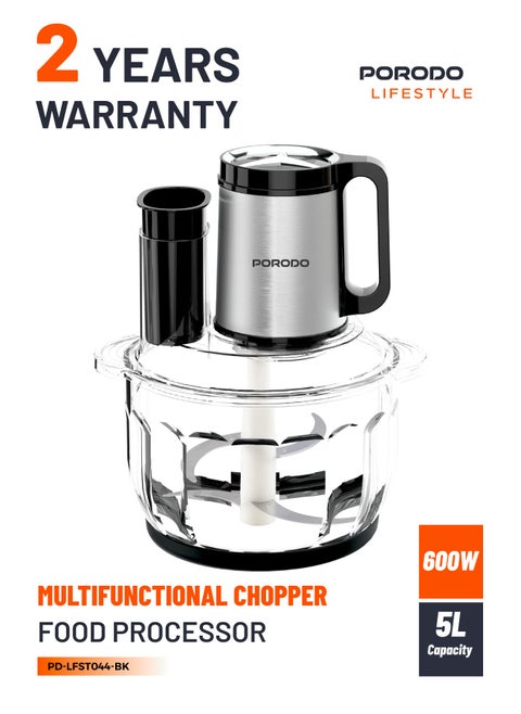 5L Multifunctional Chopper 600W / Meat Chopper / Food Processor / Shreds/Slices/Kneads/ Grinds/ Garlic Peeler - Black