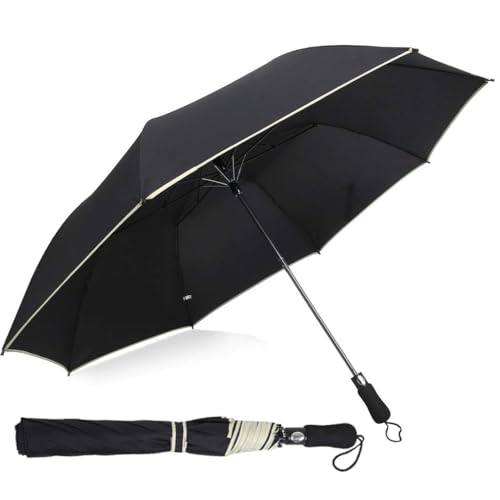 Filloxy Large Automatic button Umbrella, 56-inch Double Layer with Reflective Stripe Big canopy, 8 Ribs Windproof Design Heavy Material, Black - Image 1