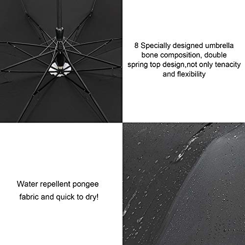Filloxy Large Automatic button Umbrella, 56-inch Double Layer with Reflective Stripe Big canopy, 8 Ribs Windproof Design Heavy Material, Black - Image 5