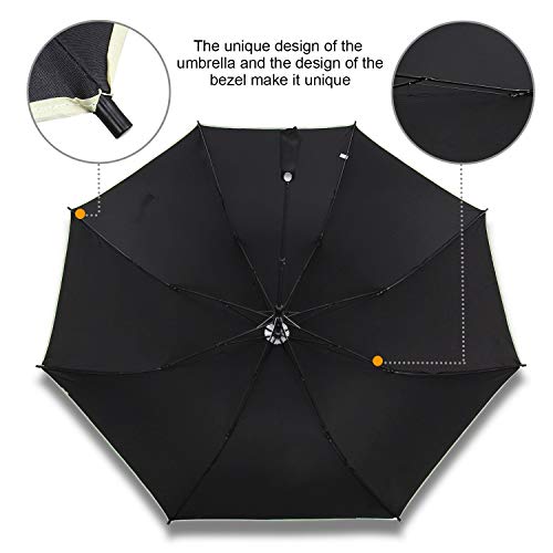 Filloxy Large Automatic button Umbrella, 56-inch Double Layer with Reflective Stripe Big canopy, 8 Ribs Windproof Design Heavy Material, Black - Image 3