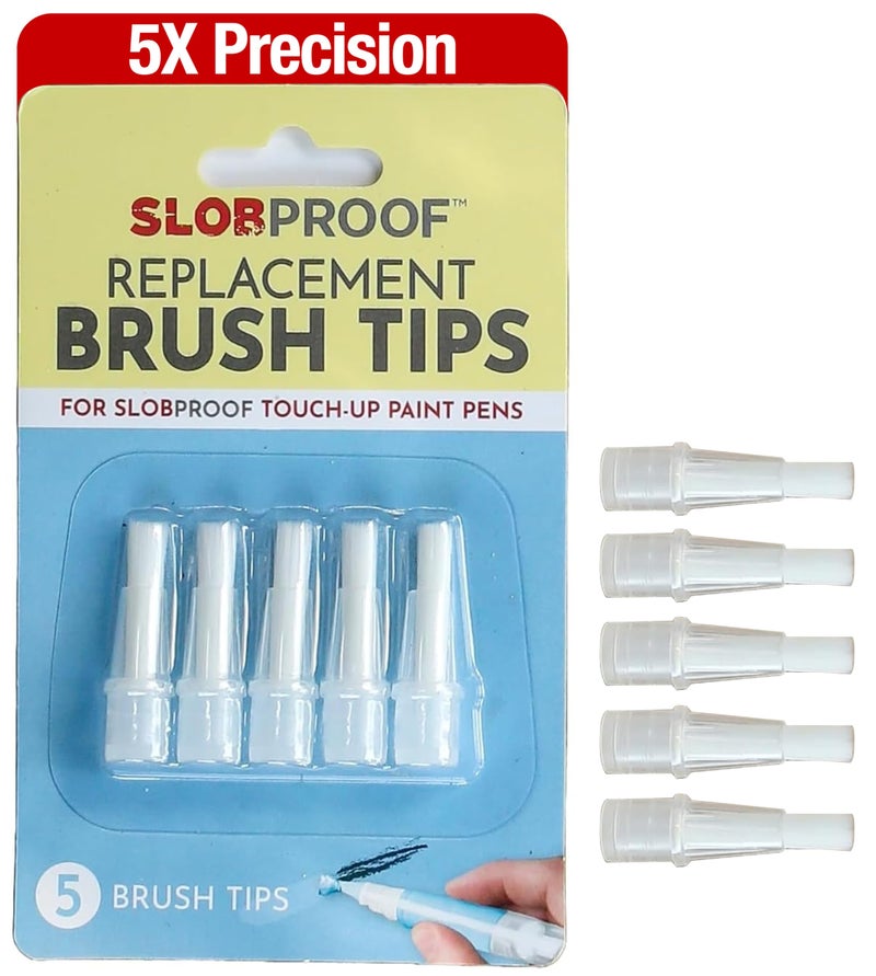Slobproof Replacement Brush Tips for Refillable Touch-Up Paint Pens, Mess-Free, Easy to Install, Tools for Paint Brushes, DIY Home Improvement, Wall, Furniture Repair, Arts and Crafts, Pack of 5 - Image 1