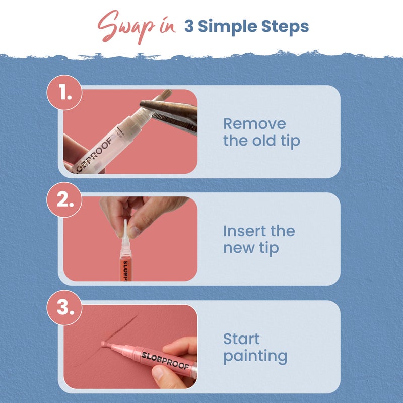 Slobproof Replacement Brush Tips for Refillable Touch-Up Paint Pens, Mess-Free, Easy to Install, Tools for Paint Brushes, DIY Home Improvement, Wall, Furniture Repair, Arts and Crafts, Pack of 5 - Image 5