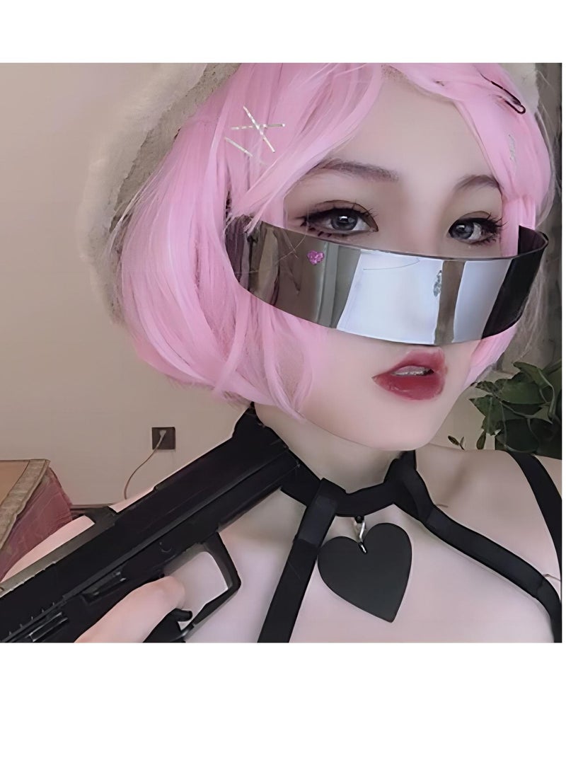 SYOSI 6 Pieces 80s Futuristic Cyclops Visor Sunglasses with Semi Translucent Back to Future Inspired Costume Futuristic Wrap Visor Sun Glasses for Men Women Cyclops Futuristic Style  - Image 2