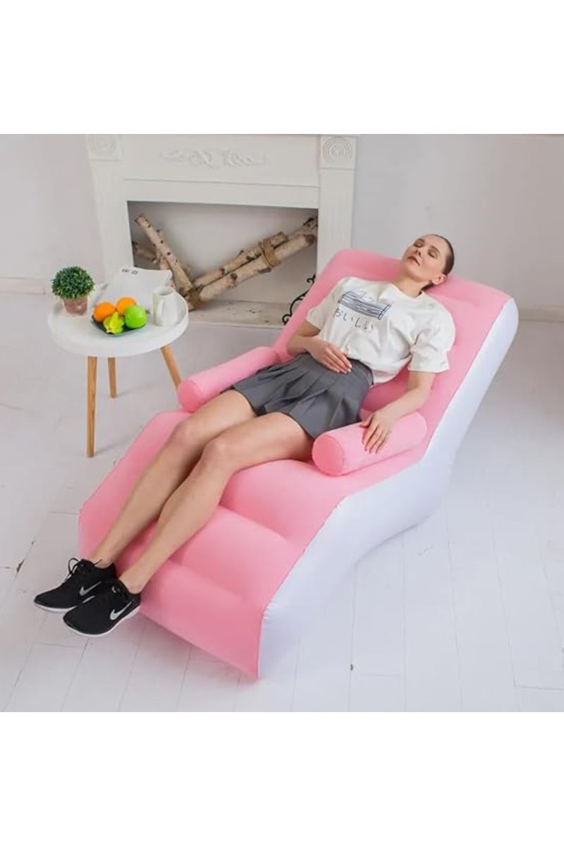 nflatable Couch Air Sofa Portable: S-Shape Inflatable Bed with Household Inflatable Lounge Chair with Household Air Pump Multi-Function Inflate Deck Chair for Living Room.140 X 85 X 80 CM (Pink) - Image 2