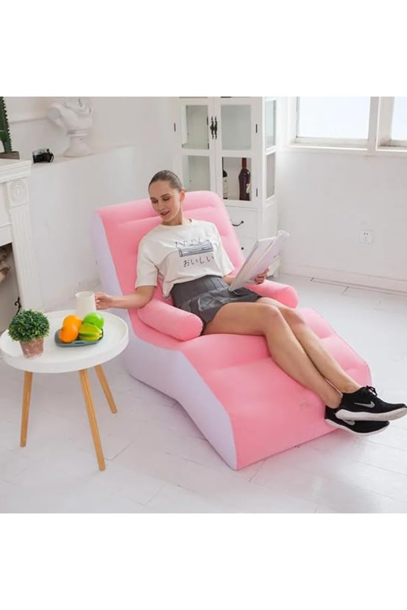 nflatable Couch Air Sofa Portable: S-Shape Inflatable Bed with Household Inflatable Lounge Chair with Household Air Pump Multi-Function Inflate Deck Chair for Living Room.140 X 85 X 80 CM (Pink) - Image 3