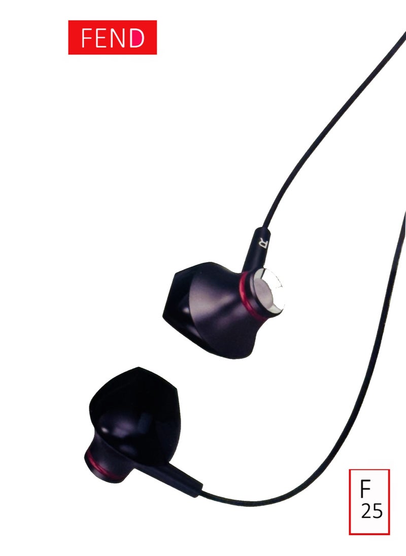 Fend F25 3.5 mm Audio Jack Hands Free Wired Earphone With High Bass Sound Quality Crystal Clear Microphone and Multi Functional Inline Remote Comaptible With Mobiles and Tablets