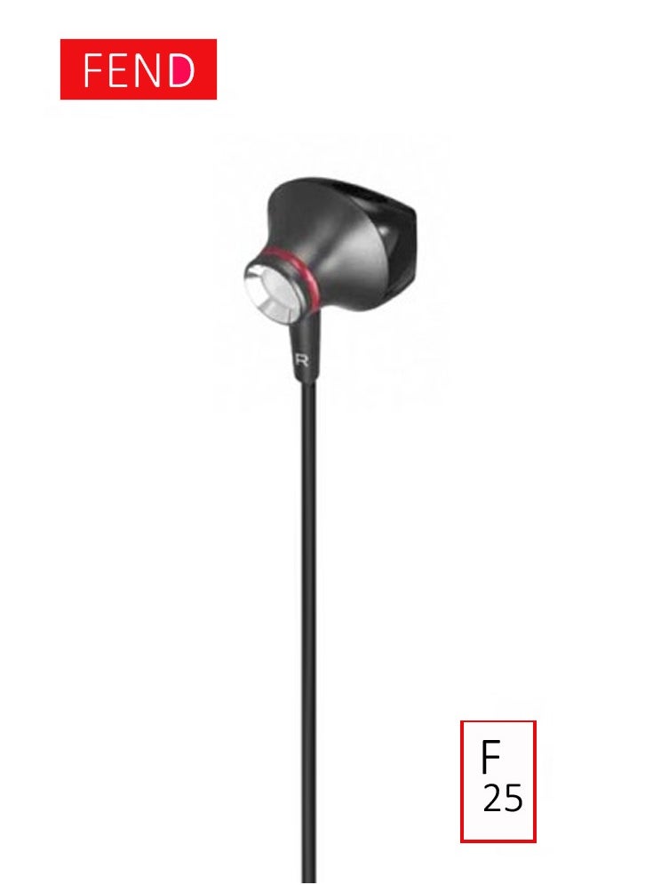 Fend F25 3.5 mm Audio Jack Hands Free Wired Earphone With High Bass Sound Quality Crystal Clear Microphone and Multi Functional Inline Remote Comaptible With Mobiles and Tablets