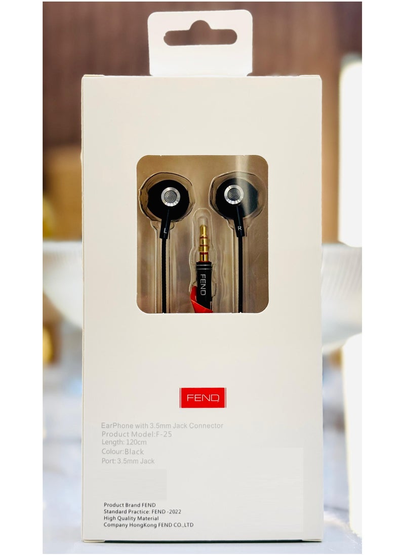 Fend F25 3.5 mm Audio Jack Hands Free Wired Earphone With High Bass Sound Quality Crystal Clear Microphone and Multi Functional Inline Remote Comaptible With Mobiles and Tablets