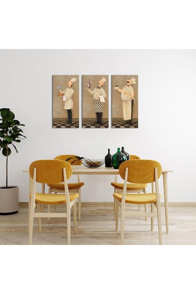 iHAPPYWALL ALAYRA Funny French Chef Vintage Poster Print, 3 Pieces Kitchen Wall Decor Pictures Stretched and Framed for Kitchen Dining Room Chef Restaurant, Ready to Hang 16x32inchx3pcs - Image 3