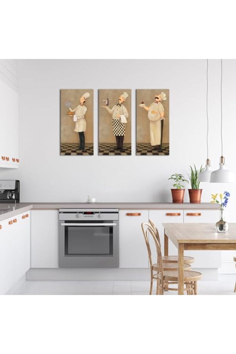 iHAPPYWALL ALAYRA Funny French Chef Vintage Poster Print, 3 Pieces Kitchen Wall Decor Pictures Stretched and Framed for Kitchen Dining Room Chef Restaurant, Ready to Hang 16x32inchx3pcs - Image 2
